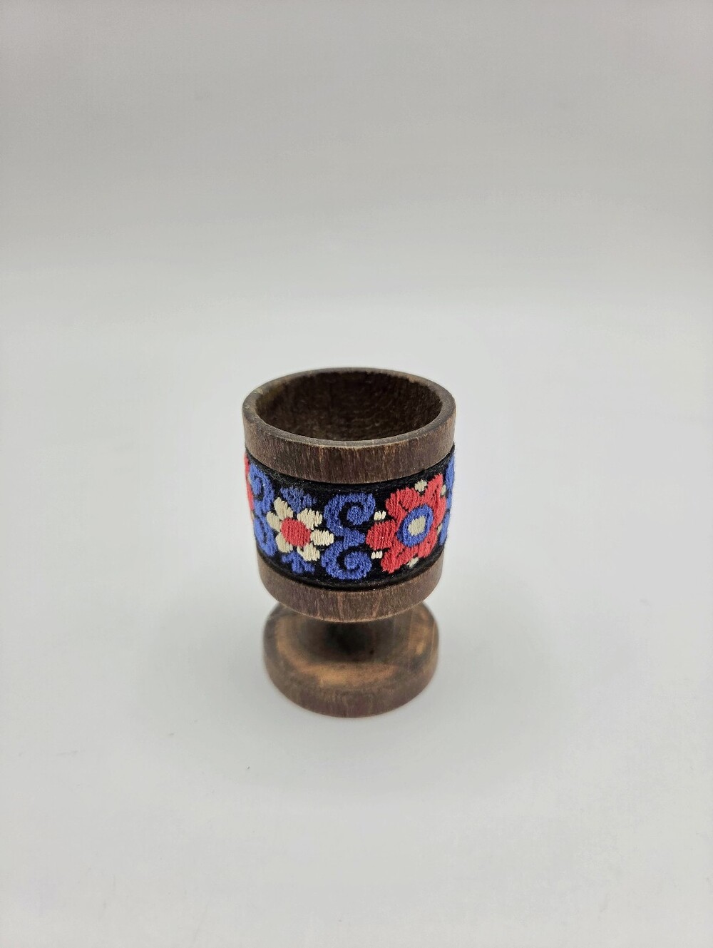 Handcrafted Wooden Egg Cup with Colorful Embroidered Accent - Picture 2 of 6